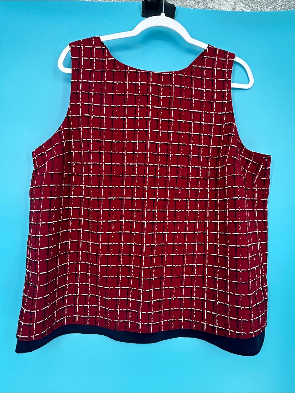 The Limited Red Checked Sleeveless Shell with Black Hem